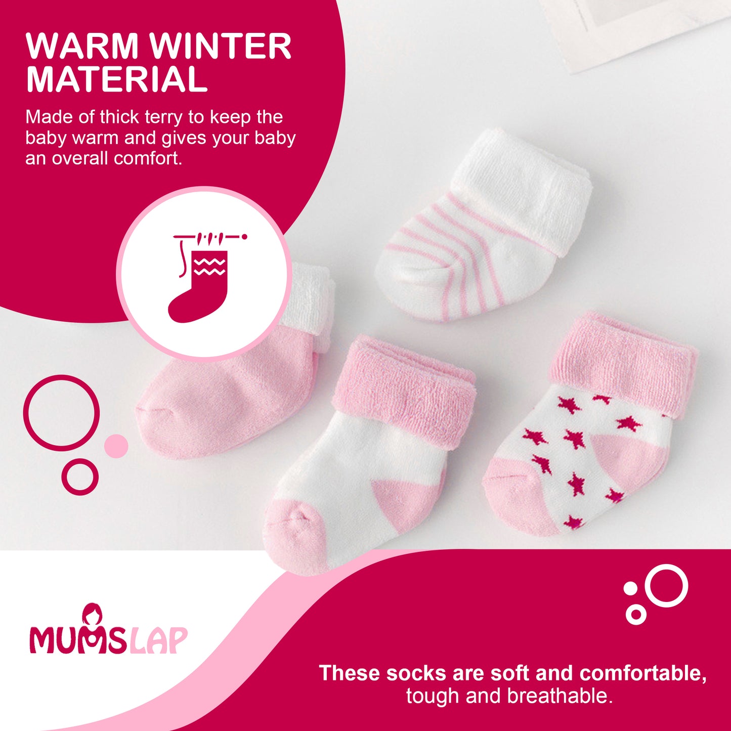 Baby Boys & Girls socks (Set of 5 pairs) - Pink