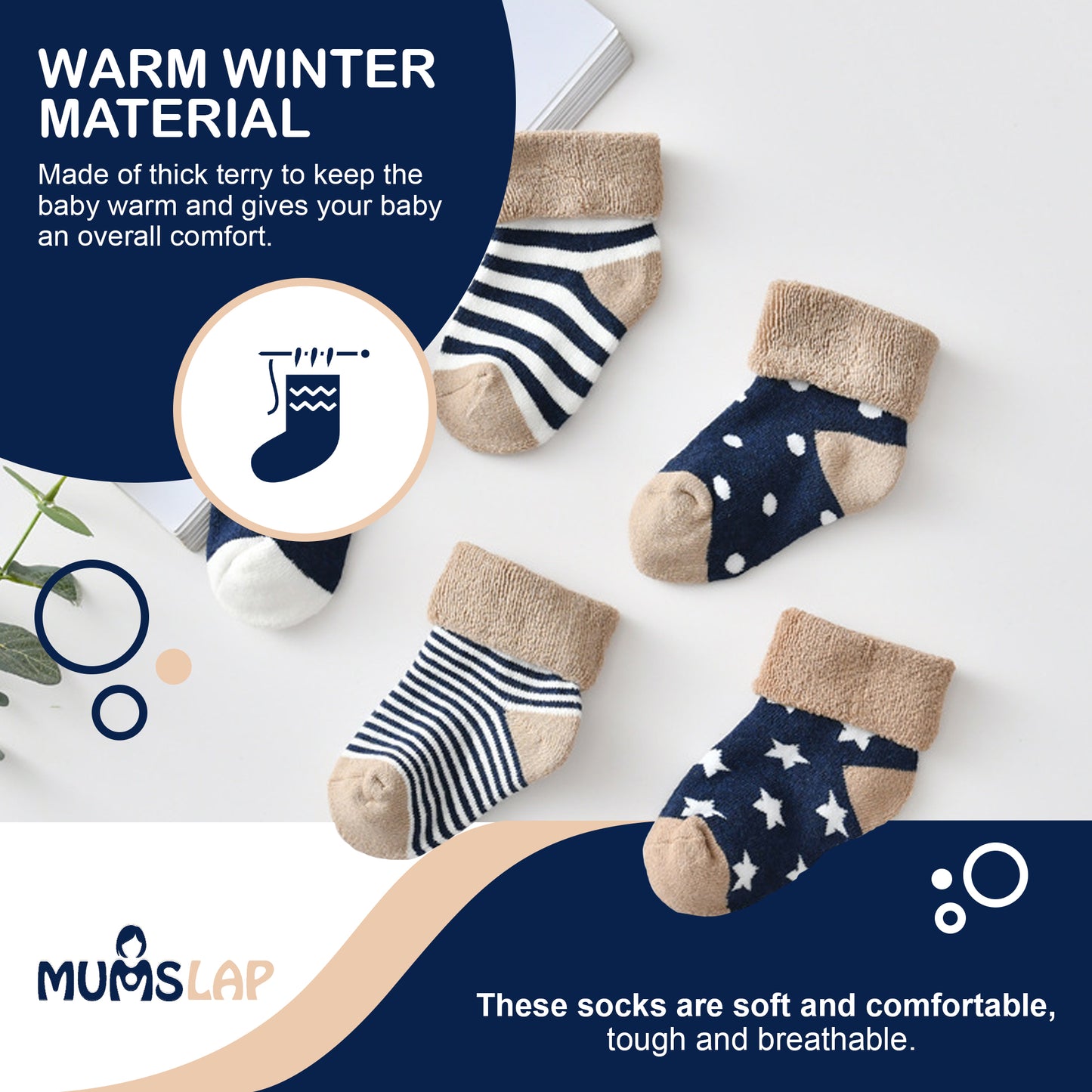 Baby Boys & Girls socks (Set of 5 pairs) - Dark Blue