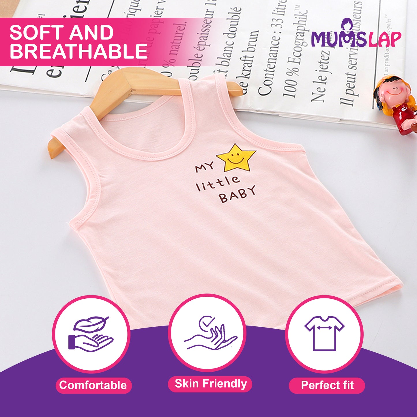 100% Cotton Sleeveless Vests | Sando for boys and girls (Pack of 5)