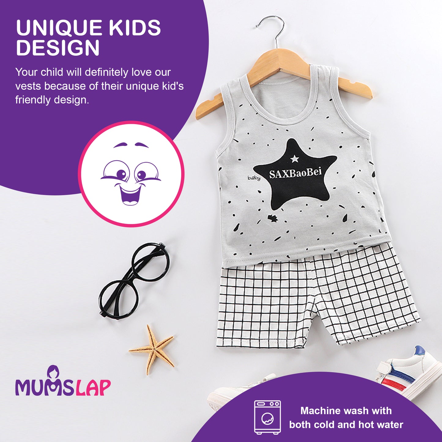 100% Cotton Sleeveless Vests | Sando for boys and girls (Pack of 5)